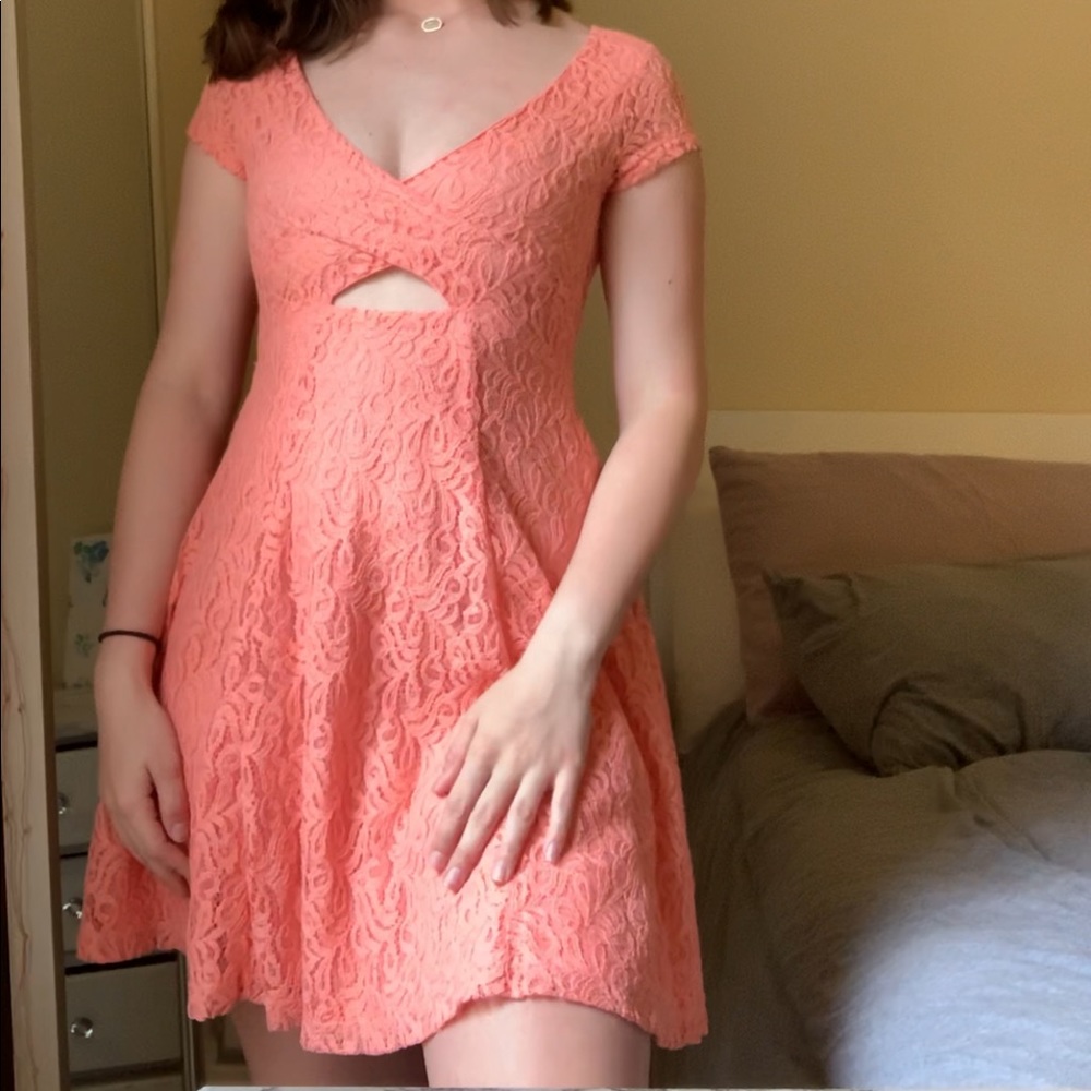 Pink Lace Cut-Out Dress